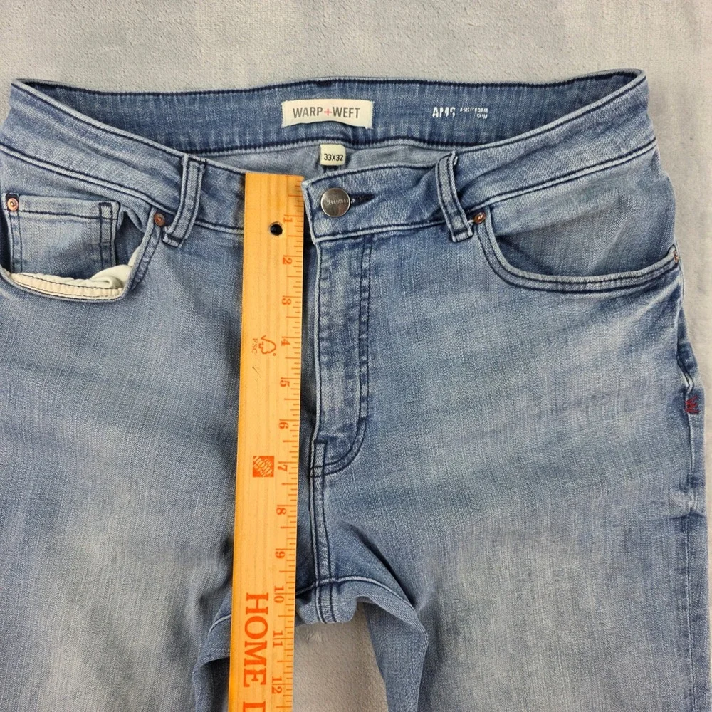 Warp + Weft AMS Amsterdam Slim Jeans Mens‎ 33x32 Sunbleach Blue Stretch Denim